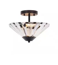 Alsy 11 in. 2-Light Matte Black Semi-Flush Mount with Clear Glass Faceted Shade