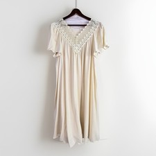 Vintage Shadowline Nightgown M Yellow Lace Flutter Sleeve Silky Feminine Nylon