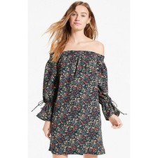 Lucky Brand Microfloral Boho Off Shoulder Dress Sz XS Festival Hippie 70s Indie