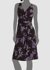 Ralph Lauren Women's Brown Floral Sleeveless Faux-Wrap A-Line Dress Size 16