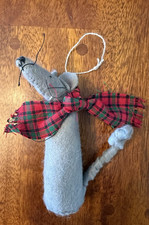 Vintage Gray Felt Mouse Stuffed Christmas Ornament 4" Adorable