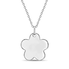 925 Sterling Silver Polished Flower Necklace For Young Girls and Pre-Teens 16"