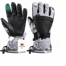 Pnosnesy Ski Gloves, Warmest Waterproof and 2XL(Men or Women size 2XL）, Grey 