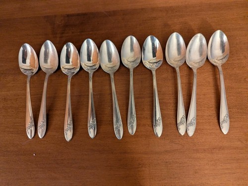 10-VINTAGE ONEIDA QUEEN BESS II SILVERPLATE SILVERWARE TEASPOONS 6"