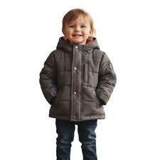 Oshkosh B Gosh Puffer Coat Boys 24 Mos Gray Buffalo Plaid Flannel Lined Warm