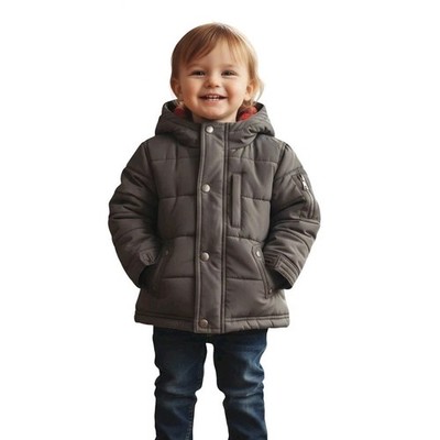 Oshkosh B Gosh Puffer Coat Boys 24 Mos Gray Buffalo Plaid Flannel Lined Warm 