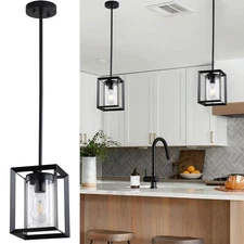 2 Pack Farmhouse Black Kitchen Island Pendant Light,Modern Hanging Pendant Li...