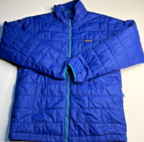 Patagonia Nano Puff Brick Quilt Puffer Jacket Blue Kids Youth XL 14 Outdoor