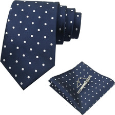 Men's Tie Sets, Black and White Polka Dot Ties for Men with Pocket Square Tie Ba