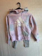 Adidas Girls Tie-Dye Hoodie and Leggings Set Purple Blue Gray Size M 10/12