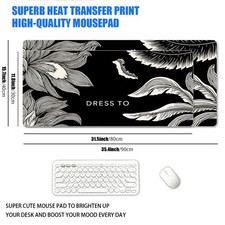 1 XXL Extra Large Black and White Hand-Drawn Botanical Line Art Mouse Pad, Vin