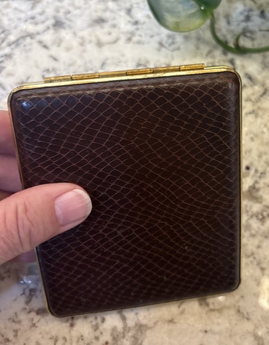 Estuche Porta Cigarrillos Vintage Cuero sintético Hecho en Alemania "piel de serpiente" Look Marrón - Imagen 6 de 17