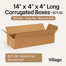 14x4x4 Long Corrugated Shipping Boxes ECT-32 Kraft RSC, Recycled Brown, 200 Pack