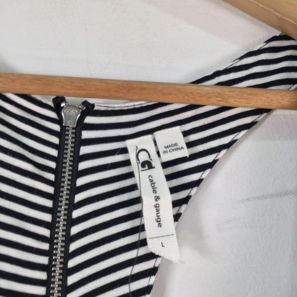 Cable & Gauge Mujer Cami Camiseta sin Mangas Talla L Blanco Negro Rayas Sin Mangas 116430 Foto 3 de 4