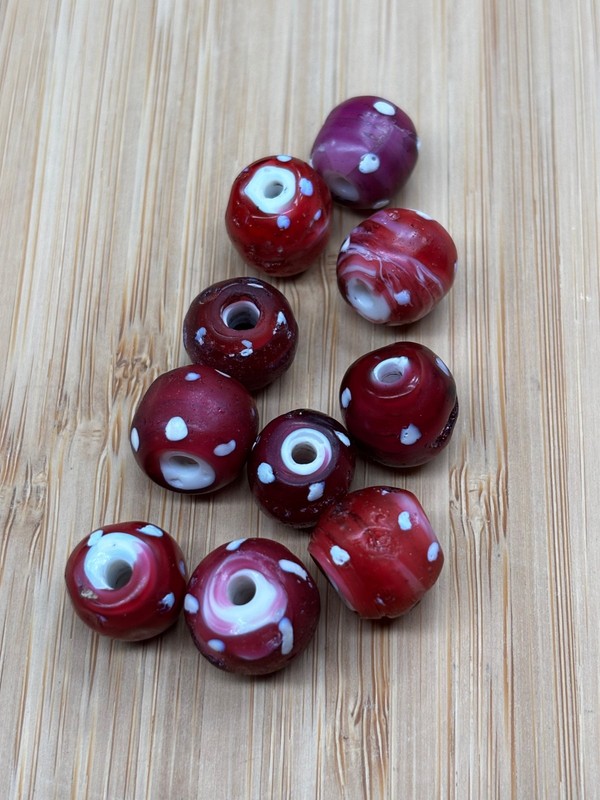 African Trade Beads Antique Venetian Red Skunks x 10