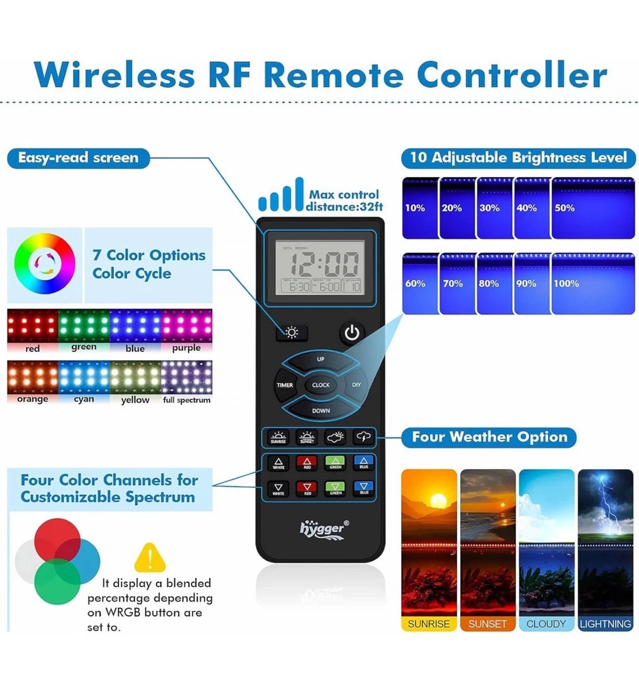 Hygger HG016-42W Remote Control LED Aquarium Light For Tanks 36”-42” (91-106cm) - Image 4 of 4