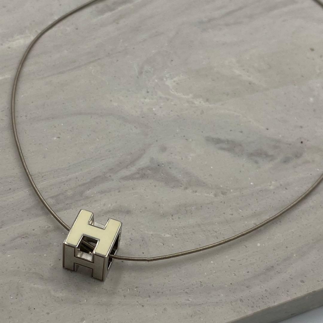 Hermes Cube H Necklace Silver White Pre-owned