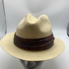 Broner Straw Fedora Hat Size Large Paisley Band Made In USA