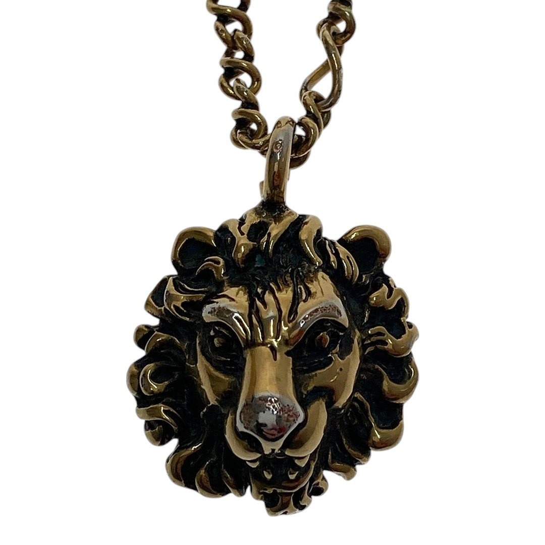 GUCCI★素敵！Lion Head Aged Gold Tone Brass Pendent NECKLACE NEW $495 GUCCI Lion Head Aged Gold Tone Brass Pendent