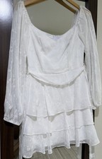 B. Darlin Woman’s White Dress Layered Belted Sheer Sleeves Floral Sz. M/L