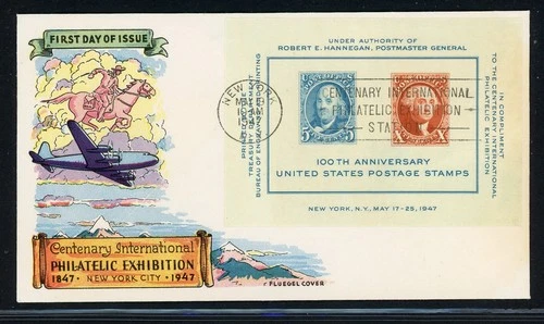 UNITED STATES FLUEGEL COVER LOT #39 1947 U.S. Stamp Centenary Issue S/S FDC $$$