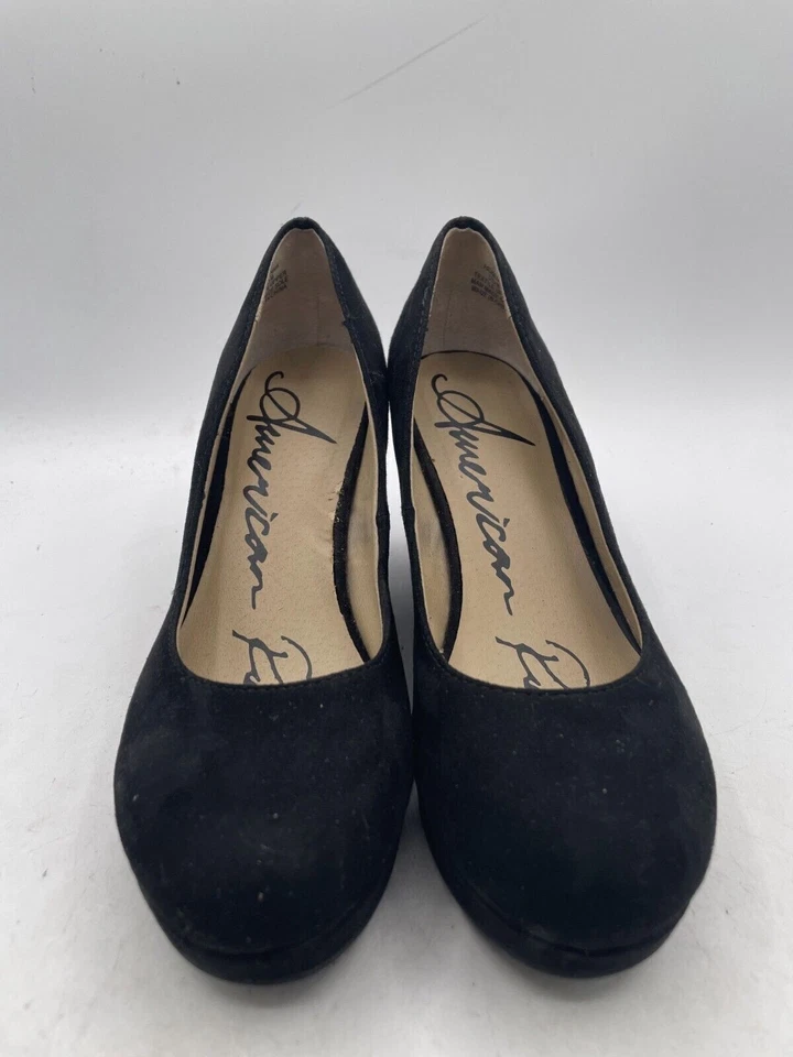 American Rag Kenna Wedge Heels Women Sz 5.5 Black Suede Slip-On Formal Hipster - Image 2 of 4