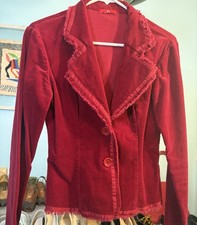 Vintage Red Bedford Corduroy Jacket Small, 90s, Tailored, Lil Stretch, Fringes