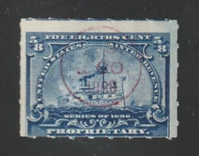 Scott # RB23, Used, F, ⅝¢ Battleship, Frederick Stearns & Co., Detroit, New York