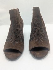 Andrew Geller Brown Booties 6.5 M Embroidery Peep Toe Cottagecore Boho Western