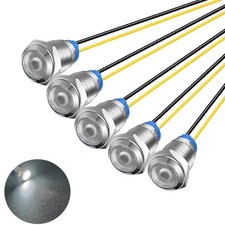 5 piezas 10mm 230V AC LED Metal Indicador Luz Impermeable Señal Lámpara (Blanco)