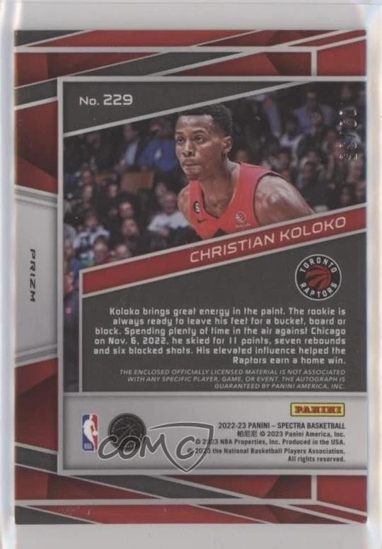 2022 Panini Spectra Jersey Astral Prizm /35 Christian Koloko #229 Rookie Auto RC - Image 2 of 2