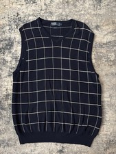 Vintage Polo Ralph Lauren Large L Sweater Vest Mens Cotton Silk Blend Navy Plaid