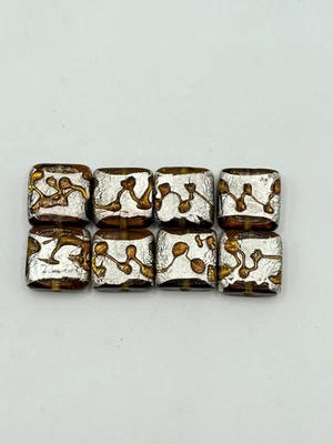 Silver and Amber 18mm Square Glass Silver Foil Lampwork Beads  (8 beads) - image 1 of 3