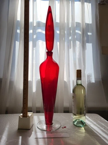 Wayne Husted BLENKO Regal Ruby Decanter 1960 MCM Sculptural Art Glass