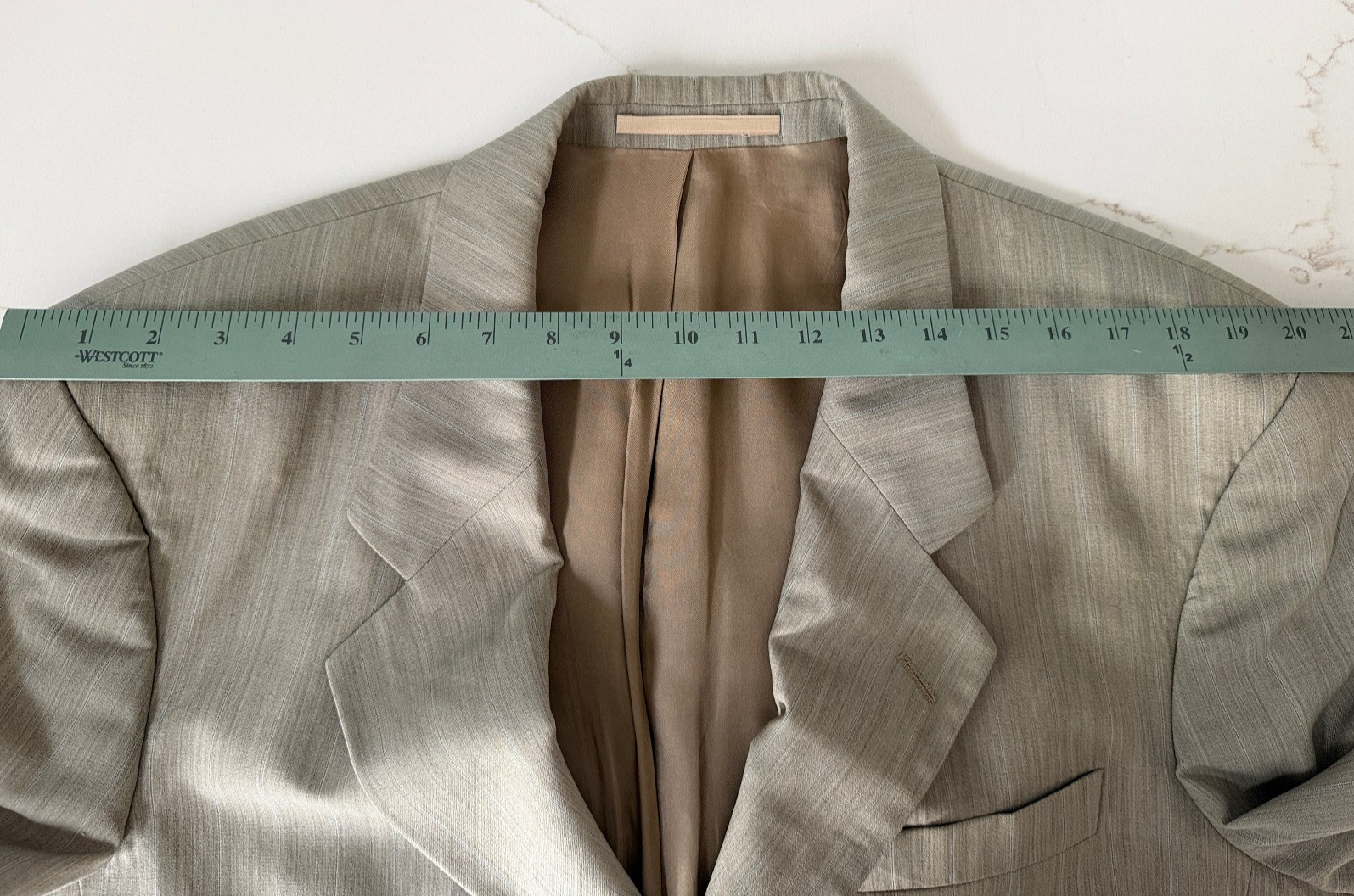 Vintage Hugo Boss Mens Suit 54R Beige Pinstripe Wool Pleated Cuffed Pants Italy thumbnail 14