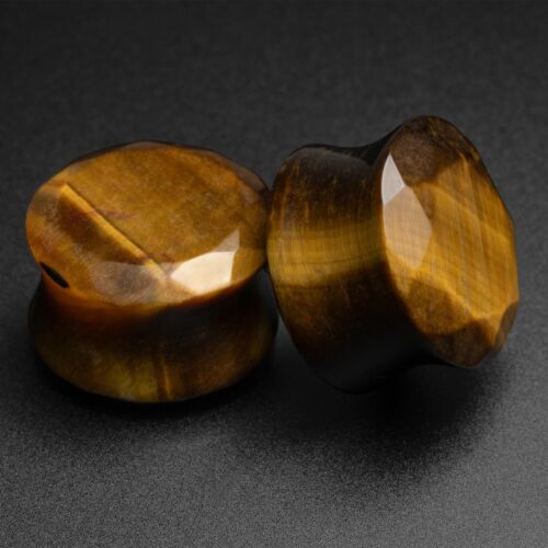 Faceted Yellow Tigers Eye Double Flare Plug | Ear Gauges Stretchers - Picture 1 of 2