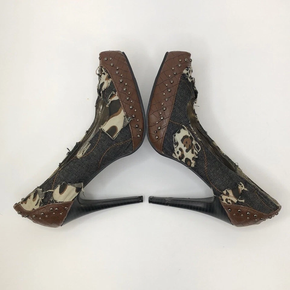 棕色 Bertinni 牛仔和豹纹高跟鞋,7 码 — 第 4/4 张图片