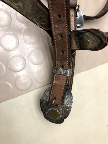 Vintage Leather Horse Bridle Silver & Brass - Picture 13 of 17