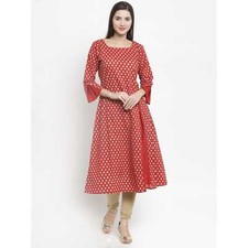 Red Pleated A Line Kurta Traditonal Look India Women Party Out Wear Kurta Gift