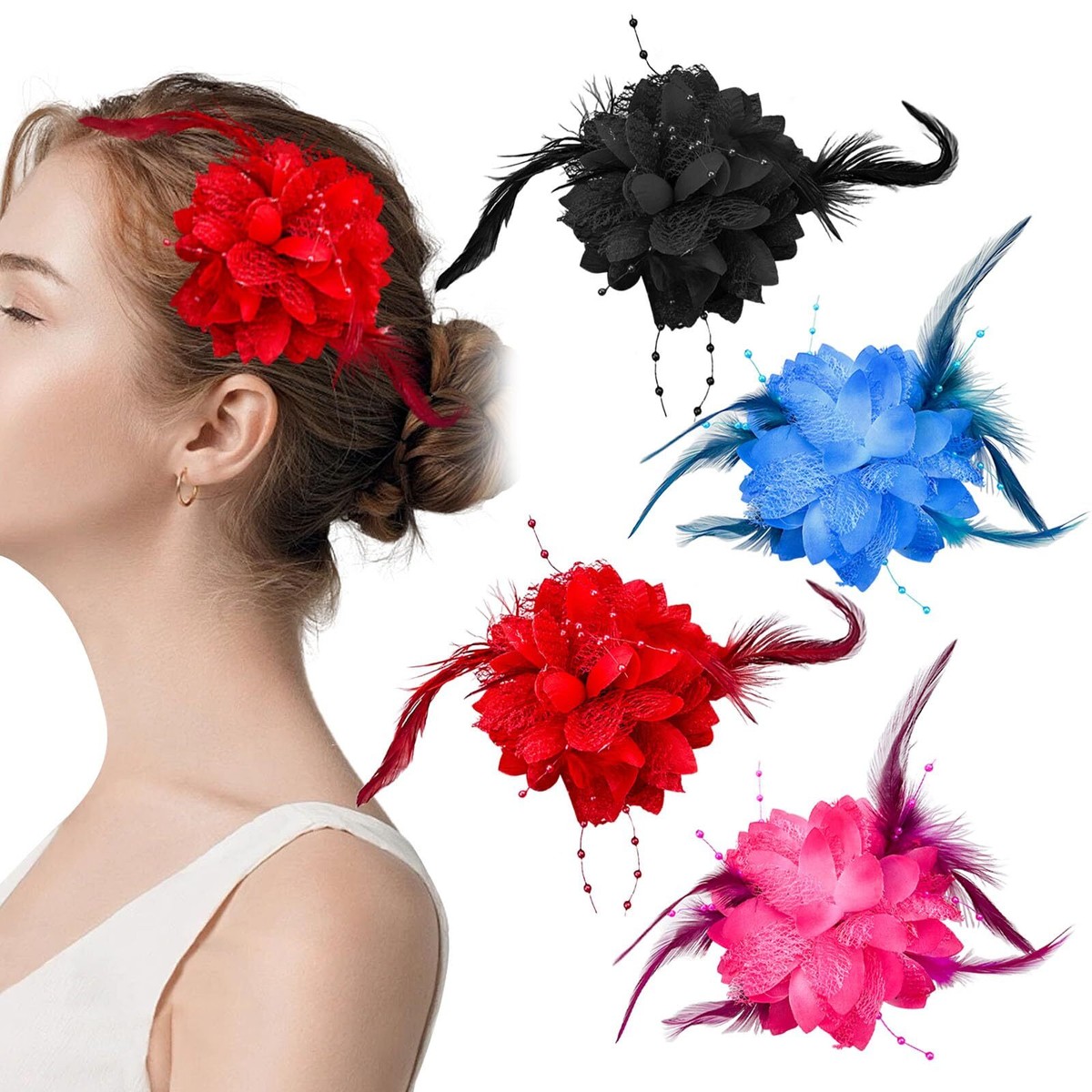 Feather Rose Hair Clips Feather Hair Clip in Rose Pink and Gold – Flora and the Fox main image 4