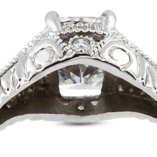 2.07ct G VS2 Cushion Natural Diamonds 18k White Gold Vintage Side-Stone Ring - Picture 7 of 13