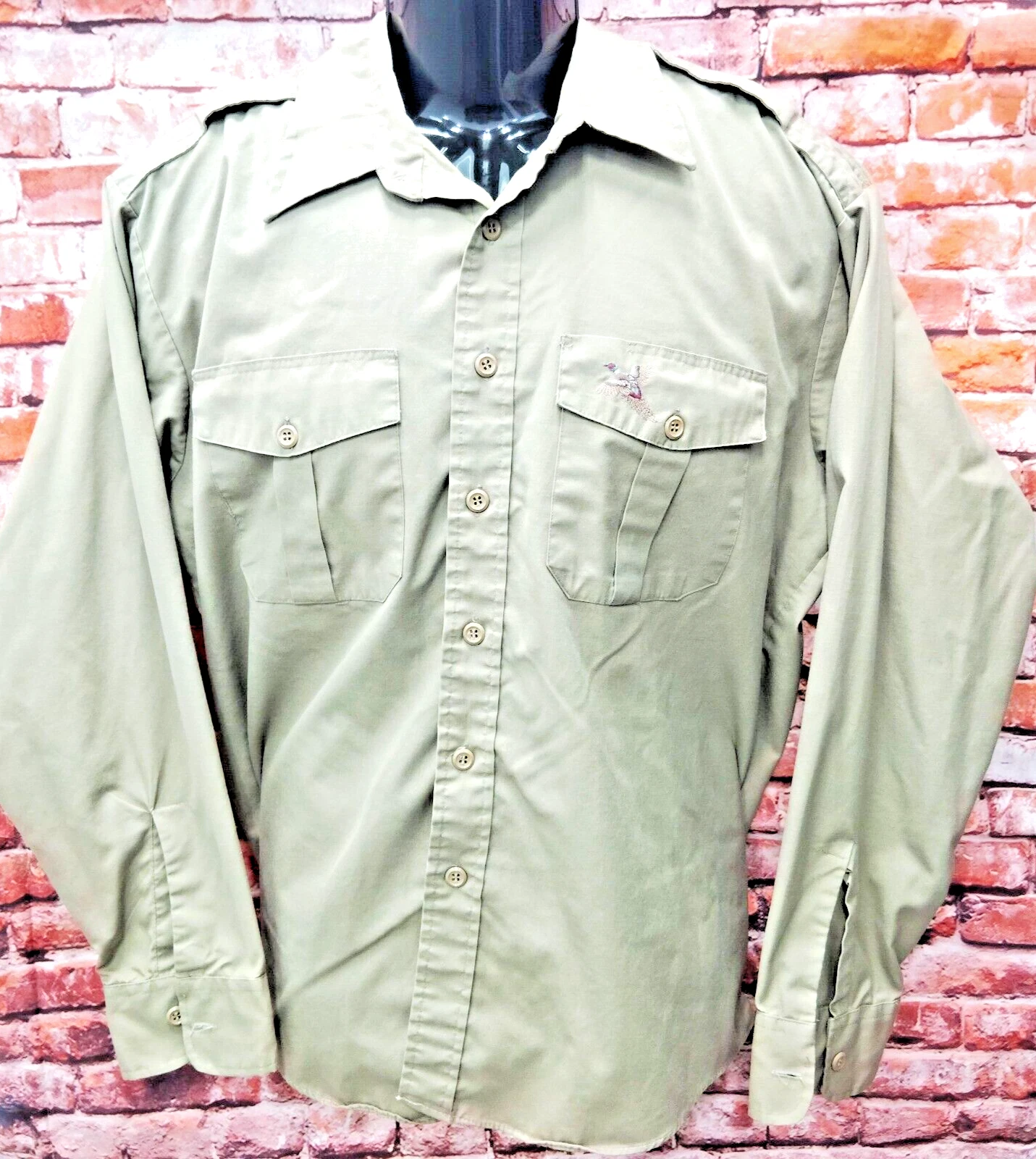 Duxbak Safari Shirt Mens XL Light Green Long Sleeve Utility Pockets Button Down