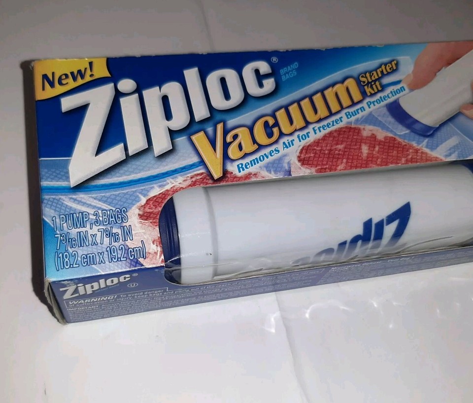Ziploc Vacuum Starter Kit Hand Pump With 3 Freezer Quart Bags