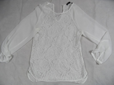 ZARA BASIC schöne Spitzenbluse creme Gr. S TOP KB119