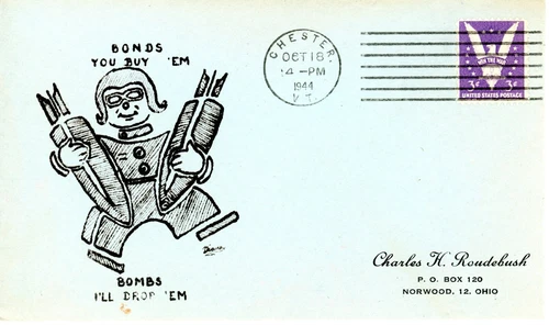 WW2 PATRIOTIC COVER Bonds & Bombs Huss Lithography