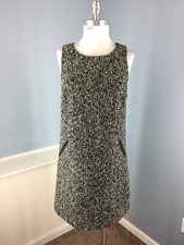 Ann Taylor Loft S 6 Black Gray Tweed Shift dress faux Leather Trim Career Work