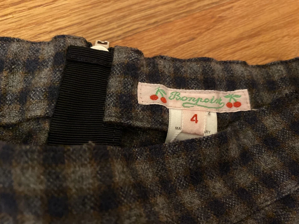 Bonpoint 女孩灰色蓝色方格裙 4 码完美适合假日派对 — 第 4/4 张图片