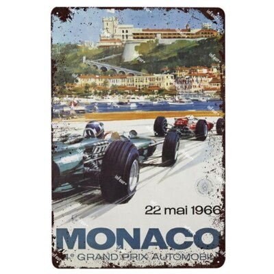 Plaque Murale En étain - Grand Prix De Monaco - 30x20 Cm - Déco Rétro Course Automobile