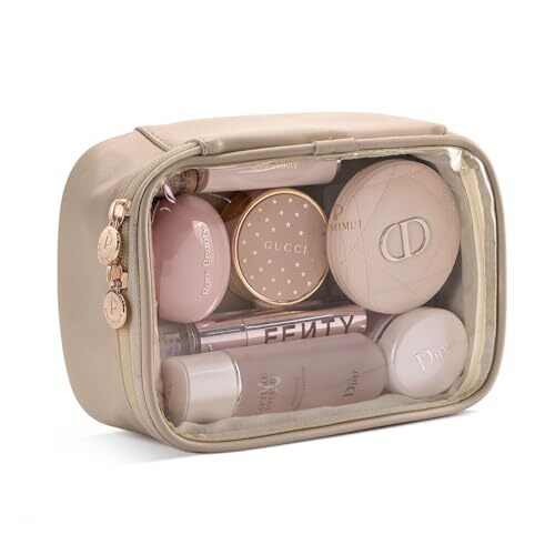 Clear Makeup Bag,PU Leather Cosmetics Bag Makeup Pouch Car Small Long-Apricot