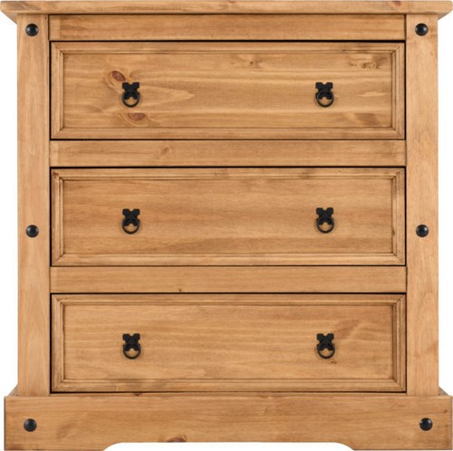 Solid Waxed Pine 3 Drawer Chest W92cm x D48.5cm x H92cm CORONA - Picture 3 of 12